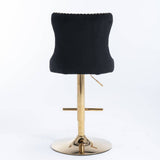 Darrahopens Furniture > Bar Stools & Chairs 2x Height Adjustable Swivel Bar Stool Velvet Studs Barstool with Footrest and Golden Base- Black