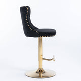 Darrahopens Furniture > Bar Stools & Chairs 2x Height Adjustable Swivel Bar Stool Velvet Studs Barstool with Footrest and Golden Base- Black