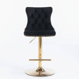 Darrahopens Furniture > Bar Stools & Chairs 2x Height Adjustable Swivel Bar Stool Velvet Studs Barstool with Footrest and Golden Base- Black
