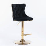 Darrahopens Furniture > Bar Stools & Chairs 2x Height Adjustable Swivel Bar Stool Velvet Studs Barstool with Footrest and Golden Base- Black