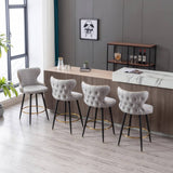 Darrahopens Furniture > Bar Stools & Chairs 2x Swivel Bar Stools Tufted Counter Chairs with Stud Trim and Metal Base-Light Grey
