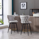 Darrahopens Furniture > Bar Stools & Chairs 2x Swivel Bar Stools Tufted Counter Chairs with Stud Trim and Metal Base-Light Grey