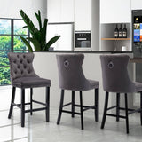 darrahopens Furniture > Bar Stools & Chairs 2X Velvet Bar Stools with Studs Trim Wooden Legs Tufted Dining Chairs Kitchen