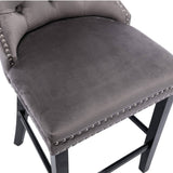 darrahopens Furniture > Bar Stools & Chairs 2X Velvet Bar Stools with Studs Trim Wooden Legs Tufted Dining Chairs Kitchen
