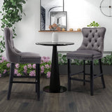 darrahopens Furniture > Bar Stools & Chairs 2X Velvet Bar Stools with Studs Trim Wooden Legs Tufted Dining Chairs Kitchen