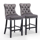 darrahopens Furniture > Bar Stools & Chairs 2X Velvet Bar Stools with Studs Trim Wooden Legs Tufted Dining Chairs Kitchen