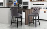darrahopens Furniture > Bar Stools & Chairs 2X Velvet Bar Stools with Studs Trim Wooden Legs Tufted Dining Chairs Kitchen