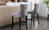 darrahopens Furniture > Bar Stools & Chairs 2X Velvet Bar Stools with Studs Trim Wooden Legs Tufted Dining Chairs Kitchen