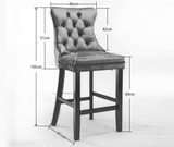 darrahopens Furniture > Bar Stools & Chairs 2X Velvet Bar Stools with Studs Trim Wooden Legs Tufted Dining Chairs Kitchen