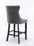 darrahopens Furniture > Bar Stools & Chairs 2X Velvet Bar Stools with Studs Trim Wooden Legs Tufted Dining Chairs Kitchen