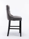 darrahopens Furniture > Bar Stools & Chairs 2X Velvet Bar Stools with Studs Trim Wooden Legs Tufted Dining Chairs Kitchen