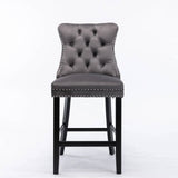 darrahopens Furniture > Bar Stools & Chairs 2X Velvet Bar Stools with Studs Trim Wooden Legs Tufted Dining Chairs Kitchen
