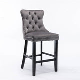 darrahopens Furniture > Bar Stools & Chairs 2X Velvet Bar Stools with Studs Trim Wooden Legs Tufted Dining Chairs Kitchen