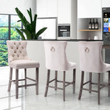darrahopens Furniture > Bar Stools & Chairs 2X Velvet Bar Stools with Studs Trim Wooden Legs Tufted Dining Chairs Kitchen