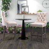 darrahopens Furniture > Bar Stools & Chairs 2X Velvet Bar Stools with Studs Trim Wooden Legs Tufted Dining Chairs Kitchen