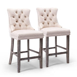 darrahopens Furniture > Bar Stools & Chairs 2X Velvet Bar Stools with Studs Trim Wooden Legs Tufted Dining Chairs Kitchen