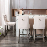 darrahopens Furniture > Bar Stools & Chairs 2X Velvet Bar Stools with Studs Trim Wooden Legs Tufted Dining Chairs Kitchen