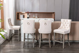 darrahopens Furniture > Bar Stools & Chairs 2X Velvet Bar Stools with Studs Trim Wooden Legs Tufted Dining Chairs Kitchen