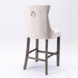 darrahopens Furniture > Bar Stools & Chairs 2X Velvet Bar Stools with Studs Trim Wooden Legs Tufted Dining Chairs Kitchen