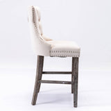 darrahopens Furniture > Bar Stools & Chairs 2X Velvet Bar Stools with Studs Trim Wooden Legs Tufted Dining Chairs Kitchen