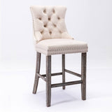 darrahopens Furniture > Bar Stools & Chairs 2X Velvet Bar Stools with Studs Trim Wooden Legs Tufted Dining Chairs Kitchen