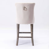 darrahopens Furniture > Bar Stools & Chairs 2X Velvet Bar Stools with Studs Trim Wooden Legs Tufted Dining Chairs Kitchen