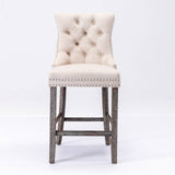 darrahopens Furniture > Bar Stools & Chairs 2X Velvet Bar Stools with Studs Trim Wooden Legs Tufted Dining Chairs Kitchen