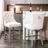 darrahopens Furniture > Bar Stools & Chairs 2X Velvet Bar Stools with Studs Trim Wooden Legs Tufted Dining Chairs Kitchen