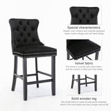 darrahopens Furniture > Bar Stools & Chairs 2X Velvet Bar Stools with Studs Trim Wooden Legs Tufted Dining Chairs Kitchen