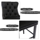 darrahopens Furniture > Bar Stools & Chairs 2X Velvet Bar Stools with Studs Trim Wooden Legs Tufted Dining Chairs Kitchen
