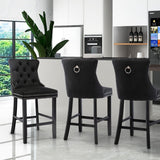 darrahopens Furniture > Bar Stools & Chairs 2X Velvet Bar Stools with Studs Trim Wooden Legs Tufted Dining Chairs Kitchen