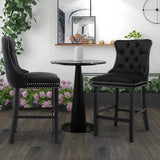 darrahopens Furniture > Bar Stools & Chairs 2X Velvet Bar Stools with Studs Trim Wooden Legs Tufted Dining Chairs Kitchen
