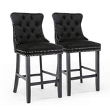 darrahopens Furniture > Bar Stools & Chairs 2X Velvet Bar Stools with Studs Trim Wooden Legs Tufted Dining Chairs Kitchen