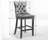 darrahopens Furniture > Bar Stools & Chairs 2X Velvet Bar Stools with Studs Trim Wooden Legs Tufted Dining Chairs Kitchen