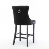 darrahopens Furniture > Bar Stools & Chairs 2X Velvet Bar Stools with Studs Trim Wooden Legs Tufted Dining Chairs Kitchen