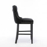 darrahopens Furniture > Bar Stools & Chairs 2X Velvet Bar Stools with Studs Trim Wooden Legs Tufted Dining Chairs Kitchen