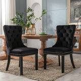 Darrahopens Furniture > Bar Stools & Chairs 2x Velvet Dining Chairs Upholstered Tufted Kithcen Chair with Solid Wood Legs Stud Trim and Ring-Black