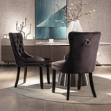 Darrahopens Furniture > Bar Stools & Chairs 2x Velvet Dining Chairs Upholstered Tufted Kithcen Chair with Solid Wood Legs Stud Trim and Ring-Black