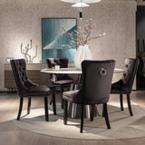 Darrahopens Furniture > Bar Stools & Chairs 2x Velvet Dining Chairs Upholstered Tufted Kithcen Chair with Solid Wood Legs Stud Trim and Ring-Black
