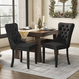 Darrahopens Furniture > Bar Stools & Chairs 2x Velvet Dining Chairs Upholstered Tufted Kithcen Chair with Solid Wood Legs Stud Trim and Ring-Black