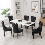 Darrahopens Furniture > Bar Stools & Chairs 2x Velvet Dining Chairs Upholstered Tufted Kithcen Chair with Solid Wood Legs Stud Trim and Ring-Black