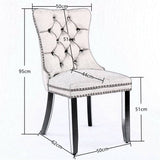 Darrahopens Furniture > Bar Stools & Chairs 2x Velvet Dining Chairs Upholstered Tufted Kithcen Chair with Solid Wood Legs Stud Trim and Ring-Black