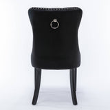 Darrahopens Furniture > Bar Stools & Chairs 2x Velvet Dining Chairs Upholstered Tufted Kithcen Chair with Solid Wood Legs Stud Trim and Ring-Black