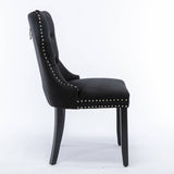 Darrahopens Furniture > Bar Stools & Chairs 2x Velvet Dining Chairs Upholstered Tufted Kithcen Chair with Solid Wood Legs Stud Trim and Ring-Black