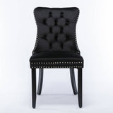Darrahopens Furniture > Bar Stools & Chairs 2x Velvet Dining Chairs Upholstered Tufted Kithcen Chair with Solid Wood Legs Stud Trim and Ring-Black