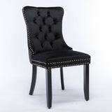Darrahopens Furniture > Bar Stools & Chairs 2x Velvet Dining Chairs Upholstered Tufted Kithcen Chair with Solid Wood Legs Stud Trim and Ring-Black