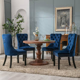 Darrahopens Furniture > Bar Stools & Chairs 2x Velvet Dining Chairs Upholstered Tufted Kithcen Chair with Solid Wood Legs Stud Trim and Ring-Blue