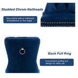 Darrahopens Furniture > Bar Stools & Chairs 2x Velvet Dining Chairs Upholstered Tufted Kithcen Chair with Solid Wood Legs Stud Trim and Ring-Blue
