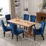 Darrahopens Furniture > Bar Stools & Chairs 2x Velvet Dining Chairs Upholstered Tufted Kithcen Chair with Solid Wood Legs Stud Trim and Ring-Blue