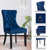 Darrahopens Furniture > Bar Stools & Chairs 2x Velvet Dining Chairs Upholstered Tufted Kithcen Chair with Solid Wood Legs Stud Trim and Ring-Blue